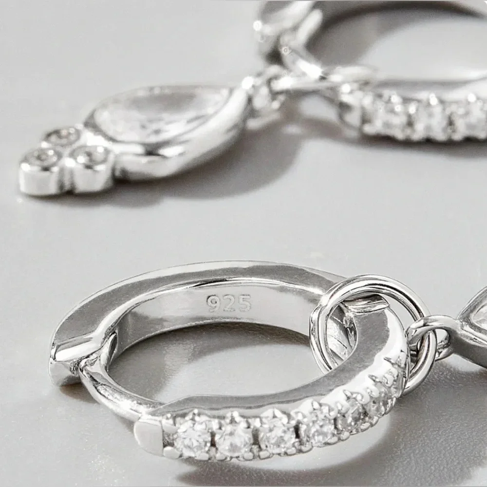 925 Sterling Silver White Gold Plated Rhodium Plated Drop Earrings - Picture 2 of 8